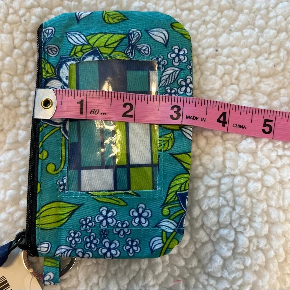 NWT Travel Wallet Coin Purse Key Chain Floral Flower Blue Green